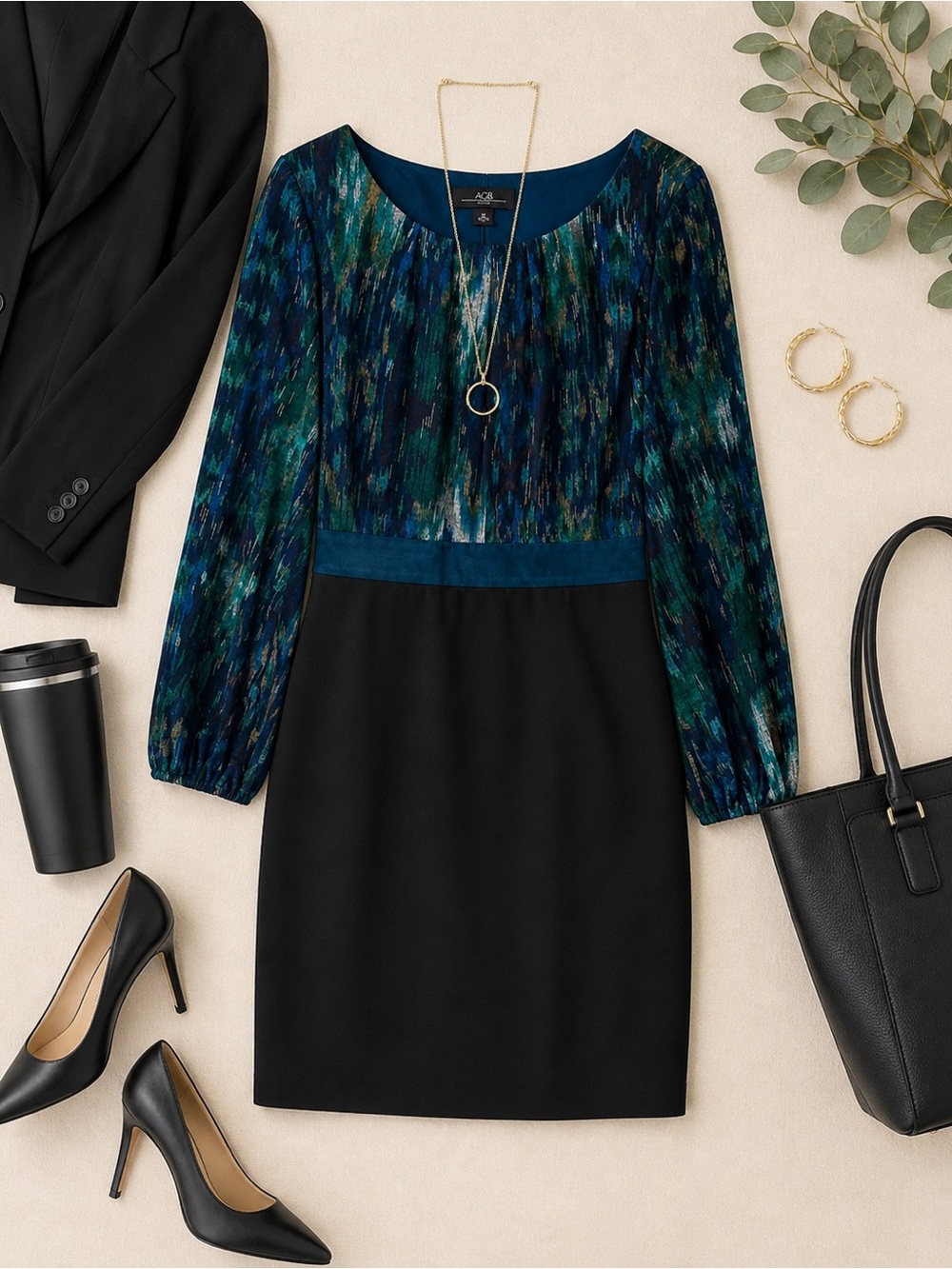 AGB Women's Blue and Green Long Sleeve Dress size 16 XL